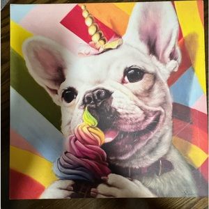 ONE PRE-OWNED FRAMELESS DOG WITH ICE CREAM CONE PICTURE CTM5